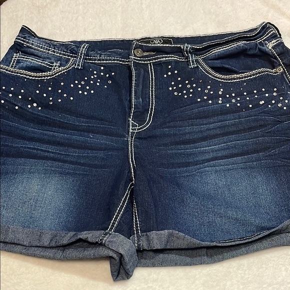 Cato Pants - Cato Dark Blue Denim Shorts with Sparkling Details on the Pockets